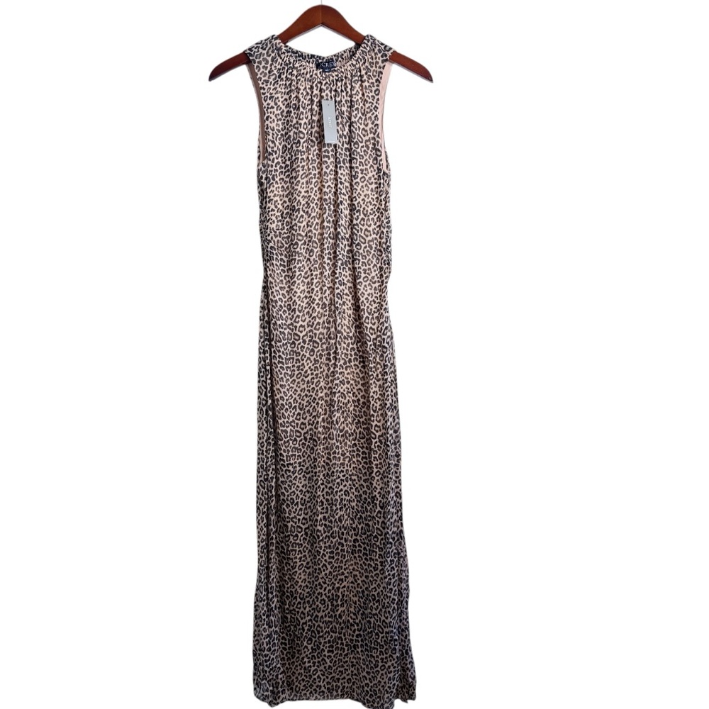 J. CREW NWT Gathered Sheath Maxi Dress in Leopard Chiffon Size 4 - Picture 2 of 15